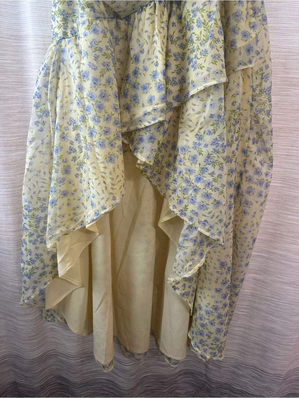 Abercrombie & Fitch Garden Party Yellow Floral Ruffle High-Low Dress Size L - Picture 5 of 11